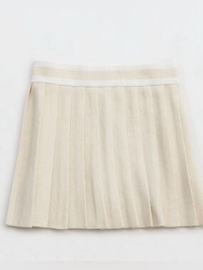 Aerie Pleated Sweater Knit Mini Skirt Beige Wool Blend Sz Large NWT